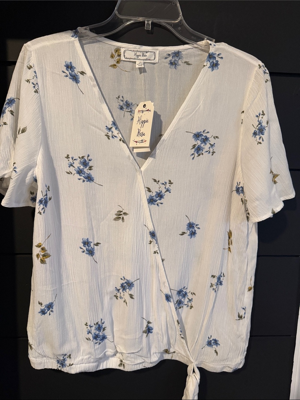 Hippie Rose Floral Wrap Blouse S white/Blue